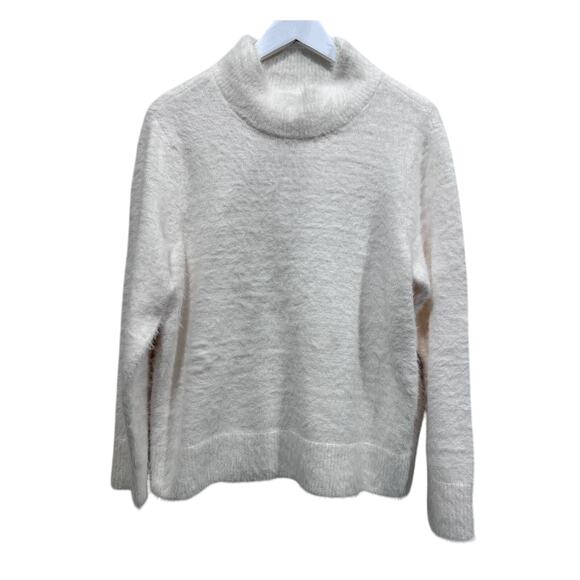 Loft Wmns Sz 16/18 Plus Fuzzy Mock neck Long sleeve sweater Ivory Off White New - Picture 1 of 11